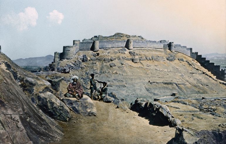 Bala Hissar Fortress, Kabul, Afghanistan, Hand-Colored Magic Lantern Slide, Newton & Company, 1930. (Photo by: GHI/Universal Images Group via Getty Images)