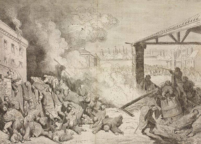 Episode of the war in China, Second Opium War, drawing by Gustave Dore (1832-1883), illustration from Le Musee Francais, n 41, May 1858.