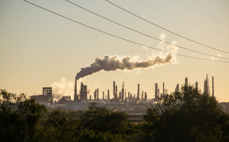 Oil refineries polluting carbon and cancer causing smoke stacks climate change and power plants in Corpus Christi ...